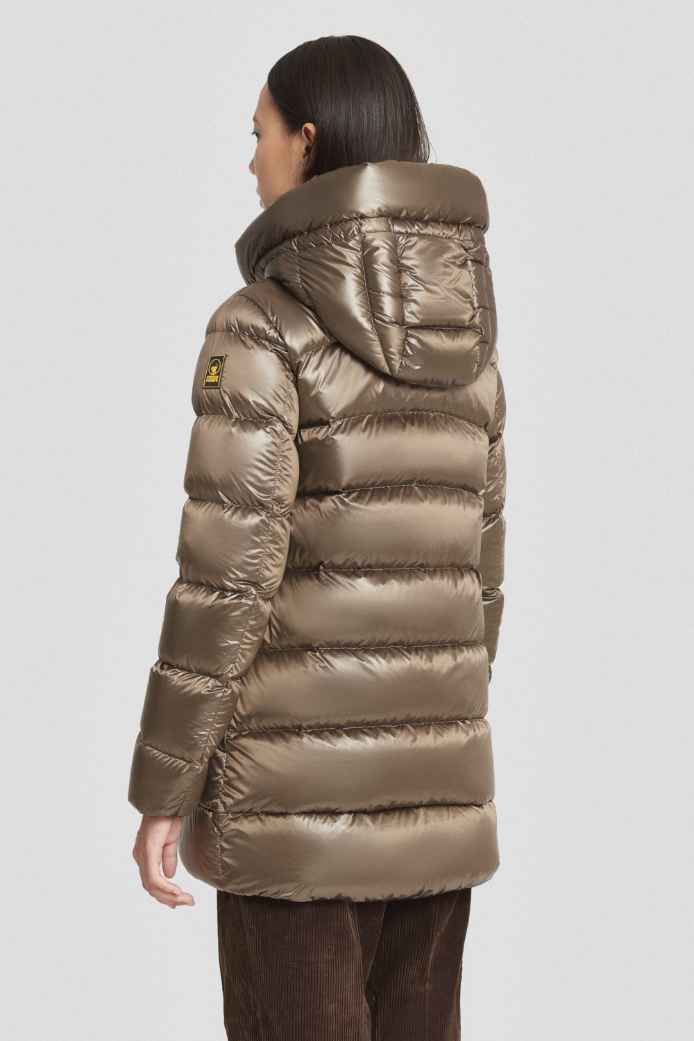 Piumino Ciesse medio-lungo marrone con cappuccio staccabile