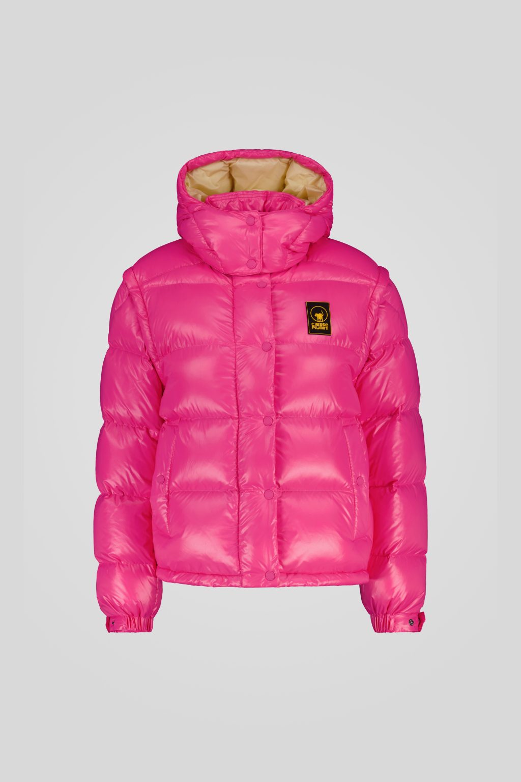 Piumino Ciesse trapuntato fucsia con cappuccio e maniche staccabili