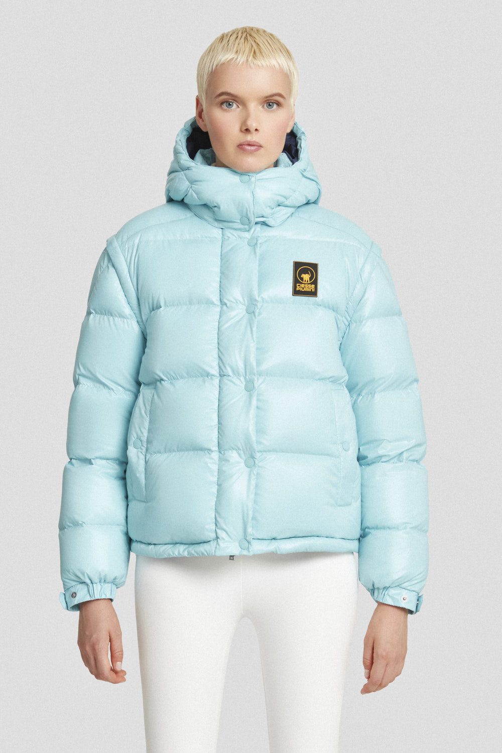 Piumino Ciesse trapuntato azzurro con cappuccio e maniche staccabili