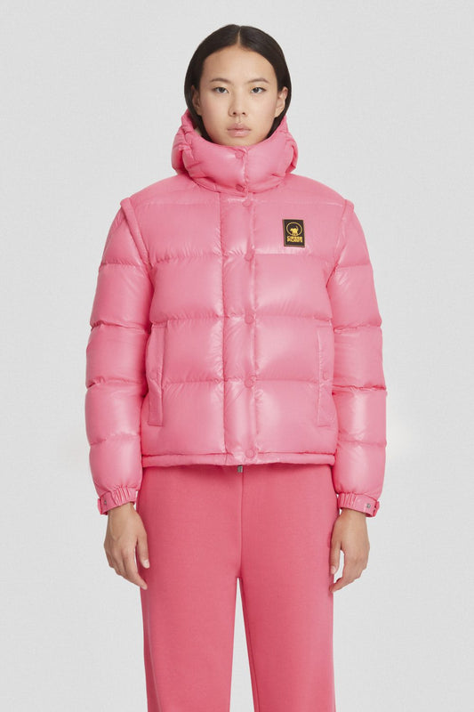 Piumino Ciesse trapuntato fucsia con cappuccio e maniche staccabili